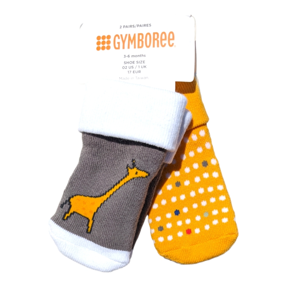 Gymboree 3-6m Giraffe/Dots Yellow/Grey Socks